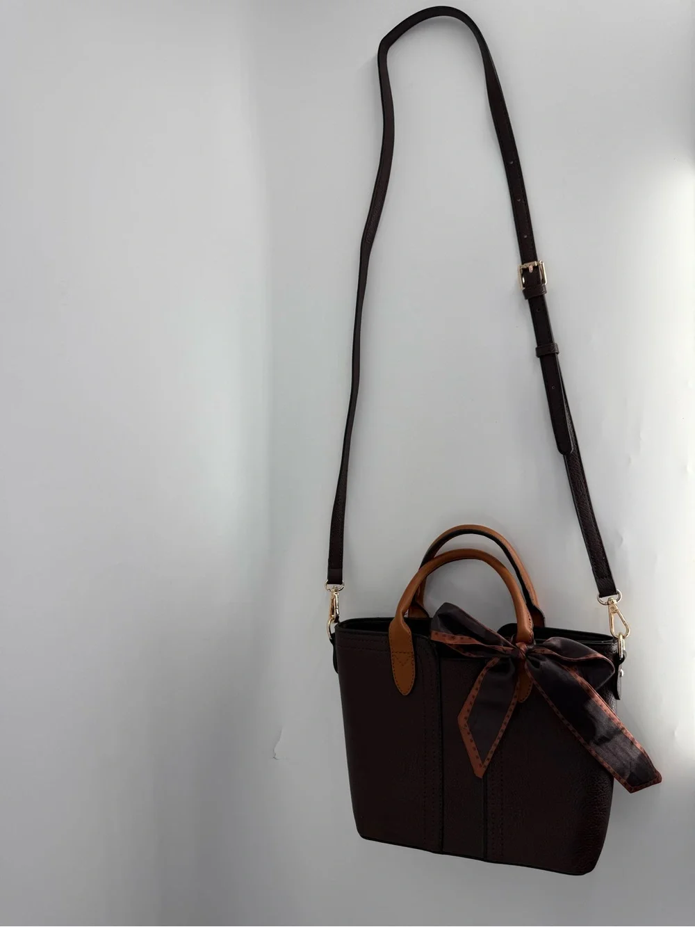 Montana West Dark Brown Crossbody with Tan Handles and Bow
